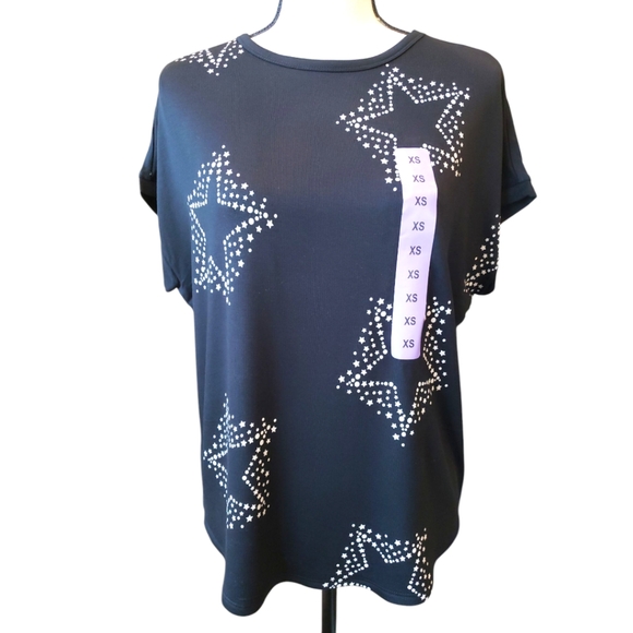 Buffalo Short Sleeve Black Blouse with Stars - Picture 1 of 16
